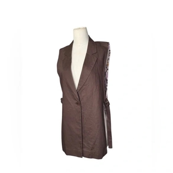 MAEVE - Anthropologie Brown Long Lapel Vest One Size - Picture 3 of 7